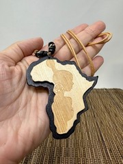 African Woman & Continent Wooden Pendant Necklace – Handmade Unisex Adjustable