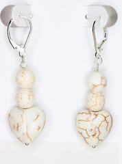 Howlite White 15mm Heart Gemstone 925 Sterling Silver Leverback Earrings 2″