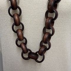 Max Mara Wood Metal & Leather Necklace Brown NWT ART TO WEAR 38″