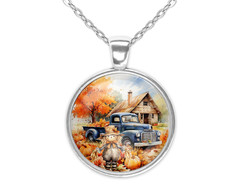 Autumn Fall Pumpkin Harvest Farm Silver Necklace Standard or Large Charm Pendant