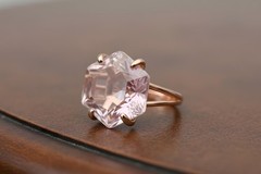 Rose Quartz Ring Anemone Jewelry Hexagon Cut Yellow Gold Solid Pink