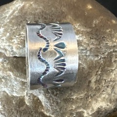 Mens Wedding Wide Band Navajo Stamped Sterling Silver Ring Size 14 19066