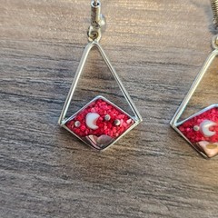 Alpaca Silver Dangle Diamond Cutout Earrings with Pink Sky with Moon & Stars