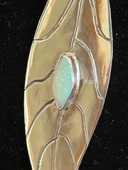 Crystal opal, from Andamooka, 0.7 ct Sterling Silver Gum Leaf Shape