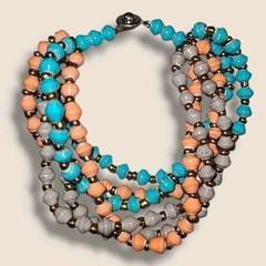 Vintage Recycled Paper Bead Multi Strand Bracelet 8″