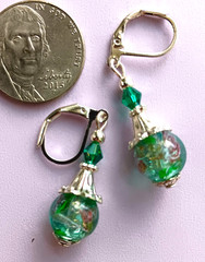 teal green LAMPWORK LIGHT WEIGHT DROP earring SP LEVERBACK handcrafted XLW