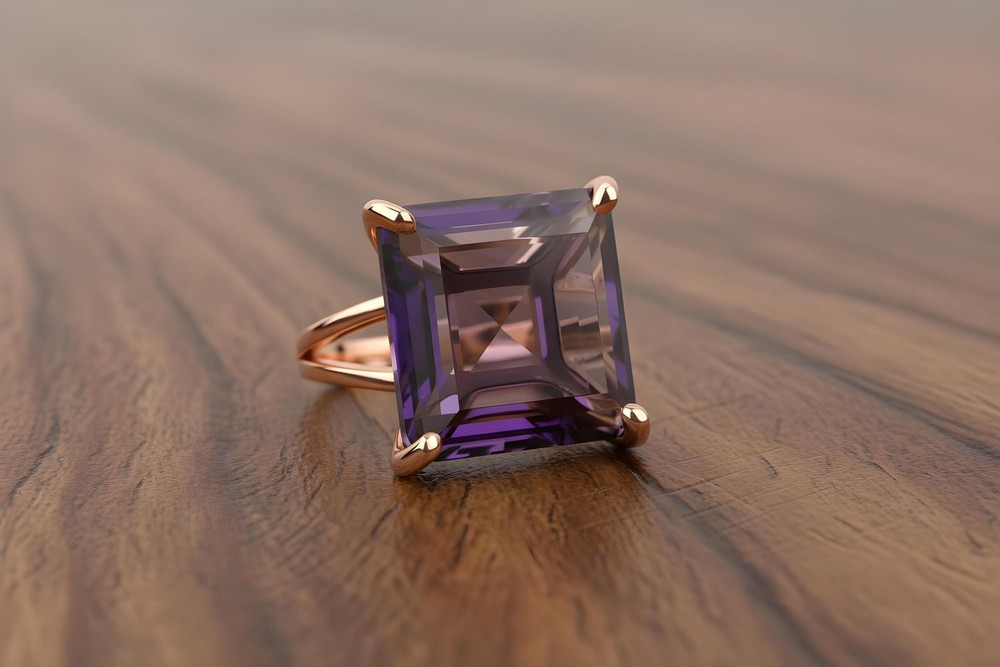 Amethyst Ring Anemone Jewelry Square Cut 14k Rose Gold Filled Statement