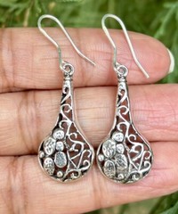 925 Sterling Silver Handmade Oxidized Cutwork Earrings, 5.71 gm
