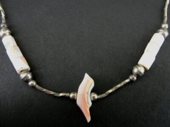 Necklace Choker Bird Fetish Silver Beads Sterling Pink White Beads 15 1/4″ Long