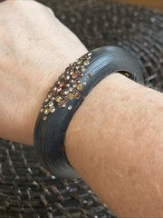 Alexis Bittar Crystal-Embellished Lucite Bangle Bracelet Gold Brown W/bag