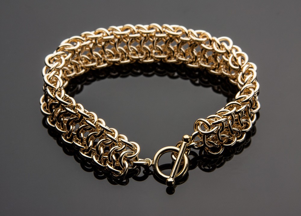 Vipera Berus Chain Maille Bracelet 14K Yellow Gold Filled 8 Inch Artisan Crafted