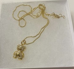 Teddy Bear Necklace CZ Bear on 14 K Plated Link Chain 18 in NWT in Box