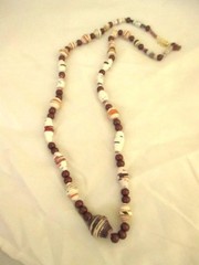 31″ Up-Cycled Necklace Brown & White Mix Recycled Paper Beads Brown Accents
