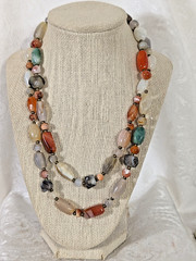 Mixed Agate Jasper Quartz Beads Necklace Multicolor Natural Tumbled Stones 40″