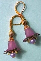 PLUM FLOWER Acrylic LAVENDER Glass pearl earring GP & BRONZE LEVER BACK #ACTA