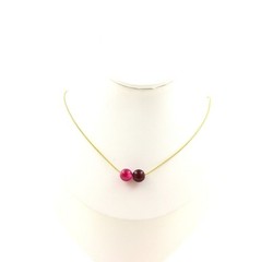 Necklace 2 Agate Beads Phylum Pink 0 5/16in Chain Steel Golden Necklace Women