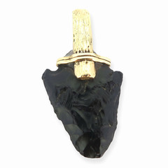 .Vintage 14ct Yellow Gold Handmade Black Obsidian Arrowhead Pendant 11.4g