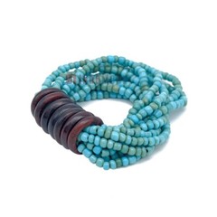 WOMEN’S BALI BRACELET Turquoise 10-Strand 2-3mm Glass Beads Elastic 6.5-7.5 inch