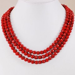 3 Strands Sea Blood Faceted Coral Necklace with Gold Clasp 17.5-19.5″