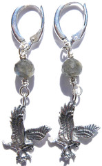 Handmade Labradorite Gemstone Earrings with Sterling Silver Eagle Charms