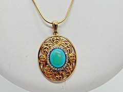 925 Necklace Gold Vermeil Sterling Silver Turquoise & Cubic Zirconia Stones 18″