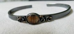 Rutilated Quartz and Oxidized Silver and Gold Cuff Bracelet