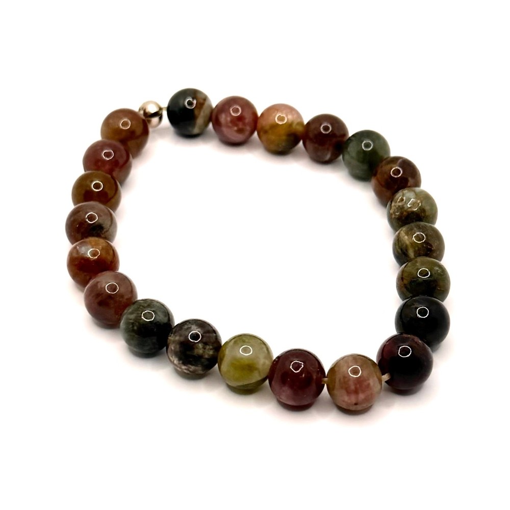 Multi Color Polished Tourmaline Gemstone Stretch Beaded Bracelet