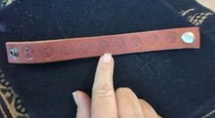 Brown Leather Snap Button 8.5 Inch Bracelet Hand Made Simple Flower Pattern