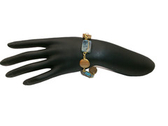 Wired Stone Bracelet Teal & Brown w/ Gold Tone Wire Toggle Clasp Handmade OOAK