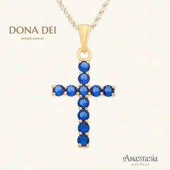 Christian Cross Necklace with Blue Cubic Zirconia