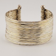 Wide Boho Cuff Bracelet Stacked Multi Tone Hammered Wavey Metal Western Tribal