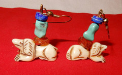 Dog Fetish Earrings – Bone, Amber, Turq., Lapis, Drop Style (hook) -1 in.