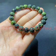10-20Mm Natural Black Spots Dark Green Jade Magnetism Round Beads Bracelet 7.5In