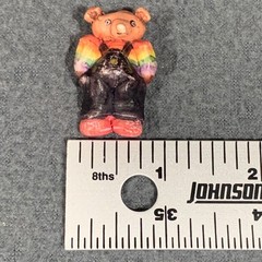 Handmade Teddy Bear Brooch Rainbow Shirt Black Overalls Folk Art 1 Inch Novelty