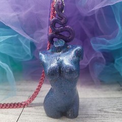 Handmade LARGE Resin Holo Goddess Snake Medusa Pendant Necklace