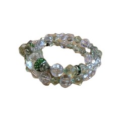 Handmade 14.5in Wrap Bracelet-Plastic, Rhinestone Spacers-Iridescent-Green.