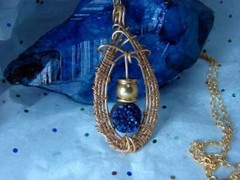 BRONZE COBALT BLUE DRUZY DRUSY PENDANT 16″ Chain METAPHYSICAL 1