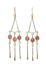Gold Sunstone Chandelier Earrings Triangle Boho Gold Chain Dangle Handmade