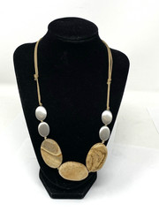 Artisan Made Natural Stone and Pewter Beaded Necklace 18″ -31″
