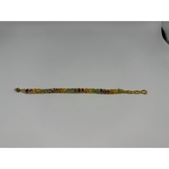 Handmade Gold Rainbow Beaded Bracelet Multicolor Crystal Seed Bead 8.25 Inch