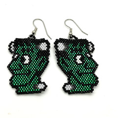 Hand Beaded Delica Bead Earrings Frankenstein Surgical Steel Ear Wires