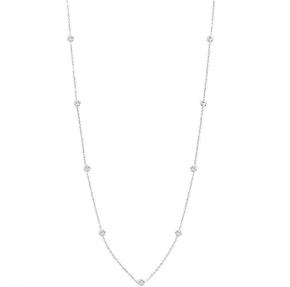 Handmade 14K White Gold Station Necklace With Diamonds 20 Inches 0.81 Carat