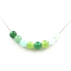 stones And Minerals. Green Agate Bead Necklace + Aventurine + Peridot + Angelite