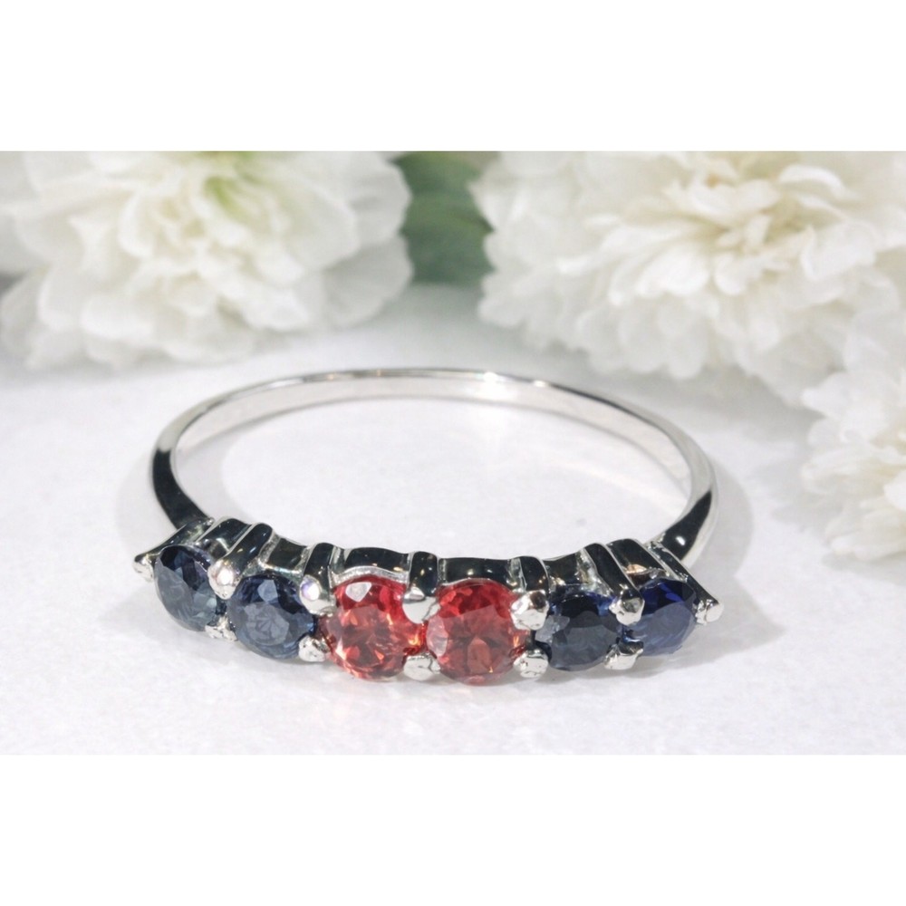 925 Sterling Silver Garnet Sapphire Ring Size 7 Multi Gemstone Dainty