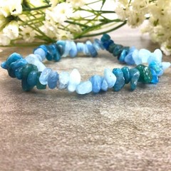 Apatite Aquamarine Bracelet Gemstone Crystal Bracelet Women Healing Chip Balance