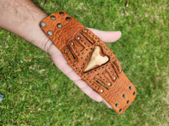 Shark fossil cuff bracelet genuine Buffalo Bison Leather to wrist size