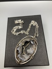Druzy Pendant 2 1/4” Artisan Sterling Silver Wire Wrapped Large 18” Necklace 14g