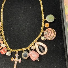 Adorned Crown Jewelry assemblage pink rhinestone cross charm necklace