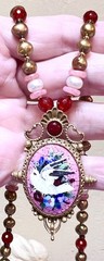 LOVELY Gold-Fill Rhodochrosite, Carnelian, Pearl Victorian Dove, Floral Necklace