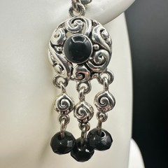 Avon VTG Silver Tone Filigree Dangle Earrings Black Beads Boho Statement Jewelry